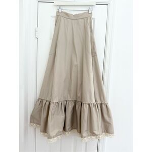 Cristina Sabathi Taupe Tiered Lace Trim Cotton Blend Maxi Peasant Skirt XS